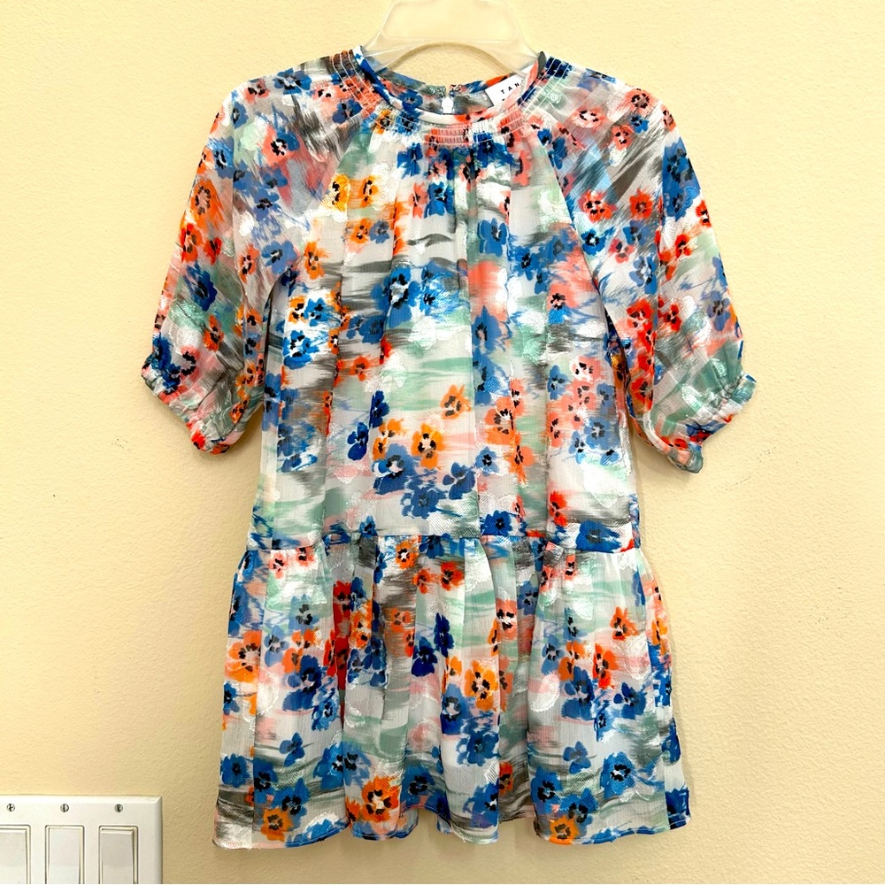 Tanya Taylor Girls Mini Eliza Dress Small NWT White Multi Floral Ruffle Hem - Picture 2 of 5